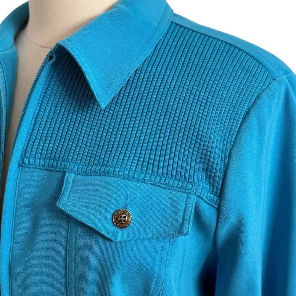 Allison Daley Petite, Women's Long Sleeve Front Zipper Jacket, Turquoise, Sz 14P